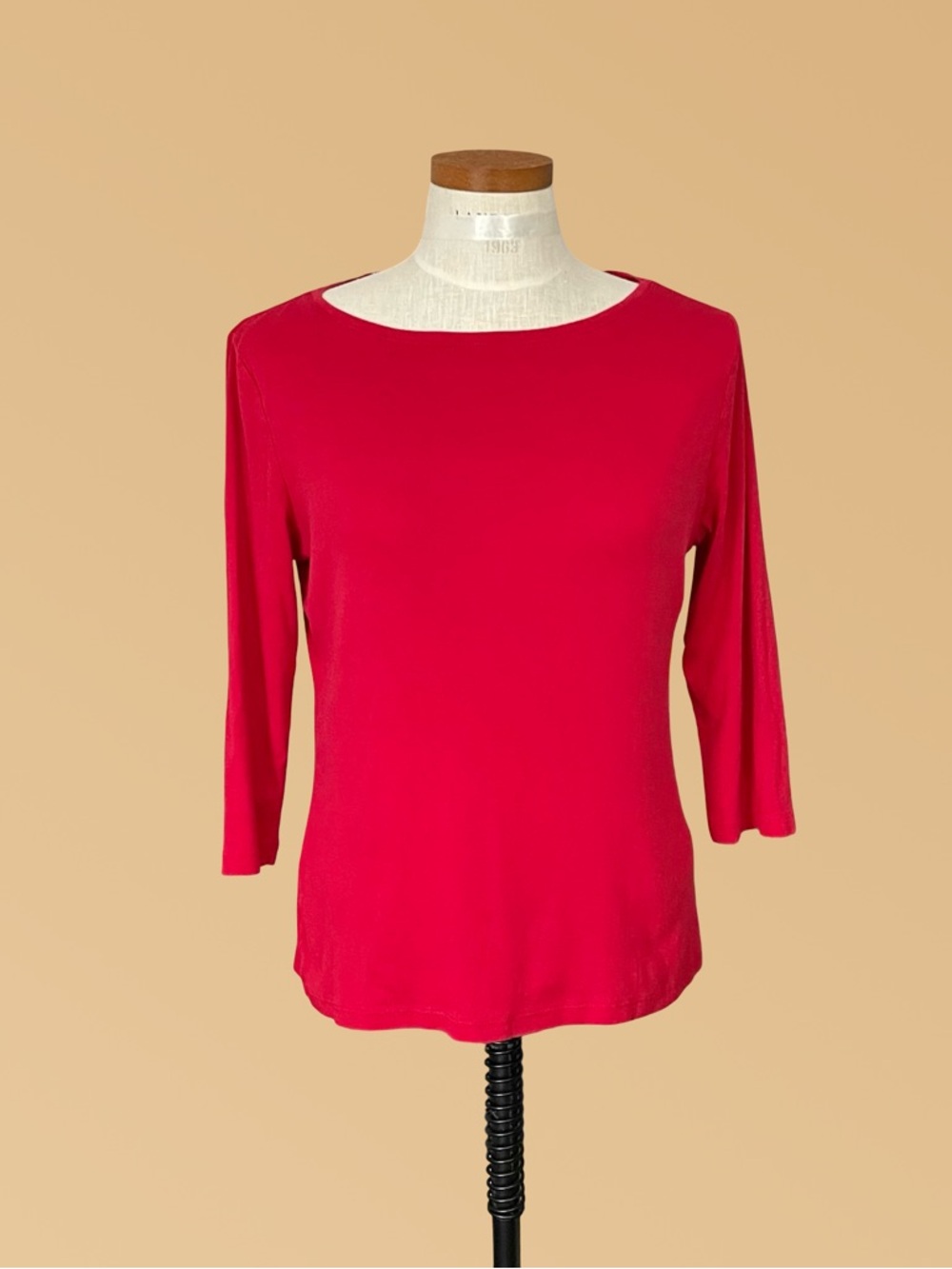 Talbots Solid Bateau Neck 3/4 Sleeve Tee 100% Pima Cotton SzL Valiant Poppy